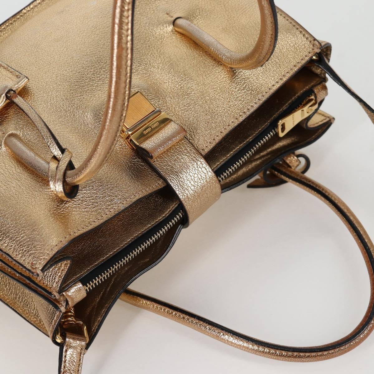 Miu Miu Madras Convertible Compartment Tote Leather Gold Leather Bag (Pre-Owned)