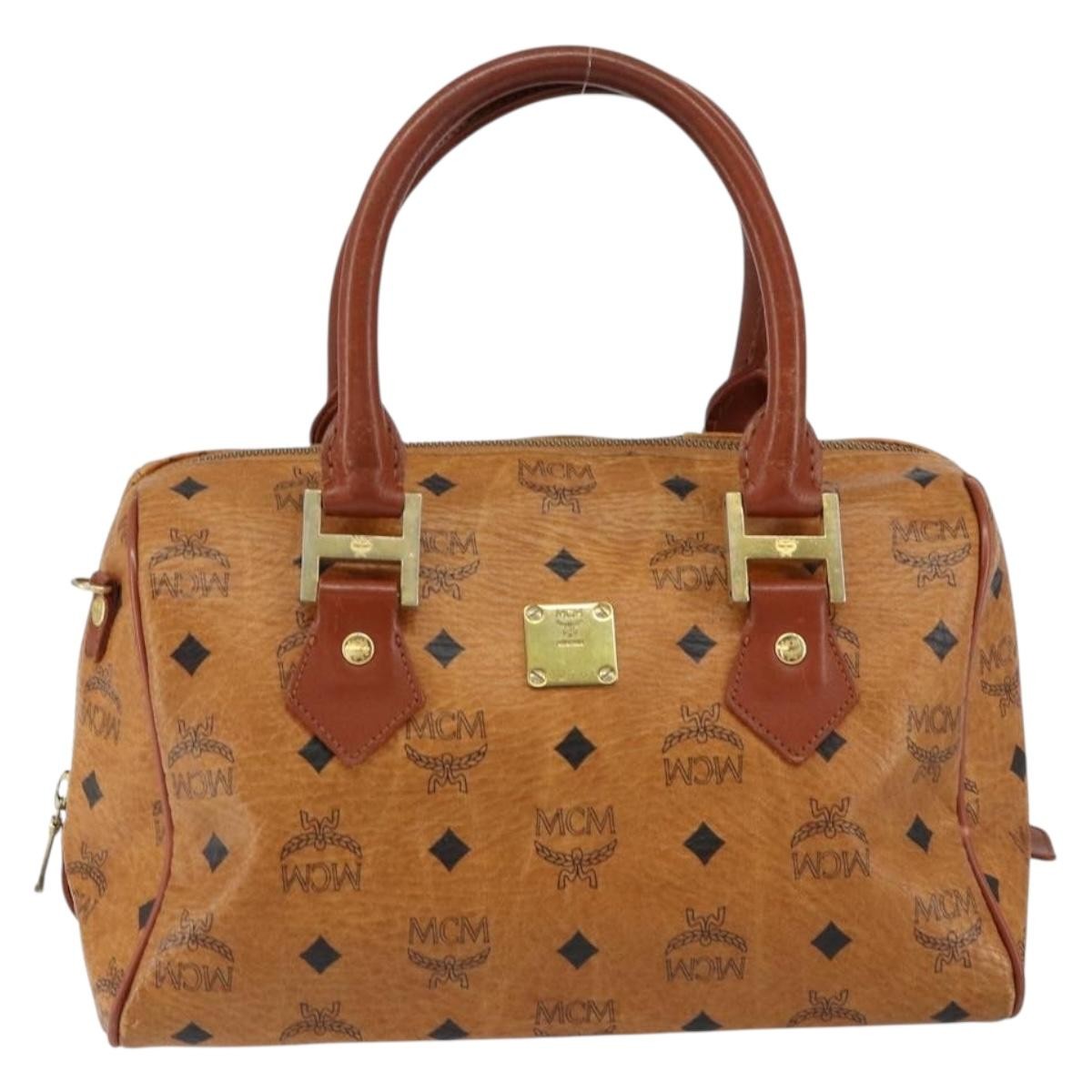 MCM Visetos Logogramme Canvas And Leather Brown Canvas Handbag (Pre-Owned)