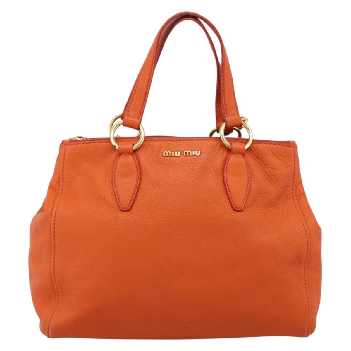 Miu Miu Caribou Convertible Tote Leather Orange Leather Handbag (Pre-Owned)