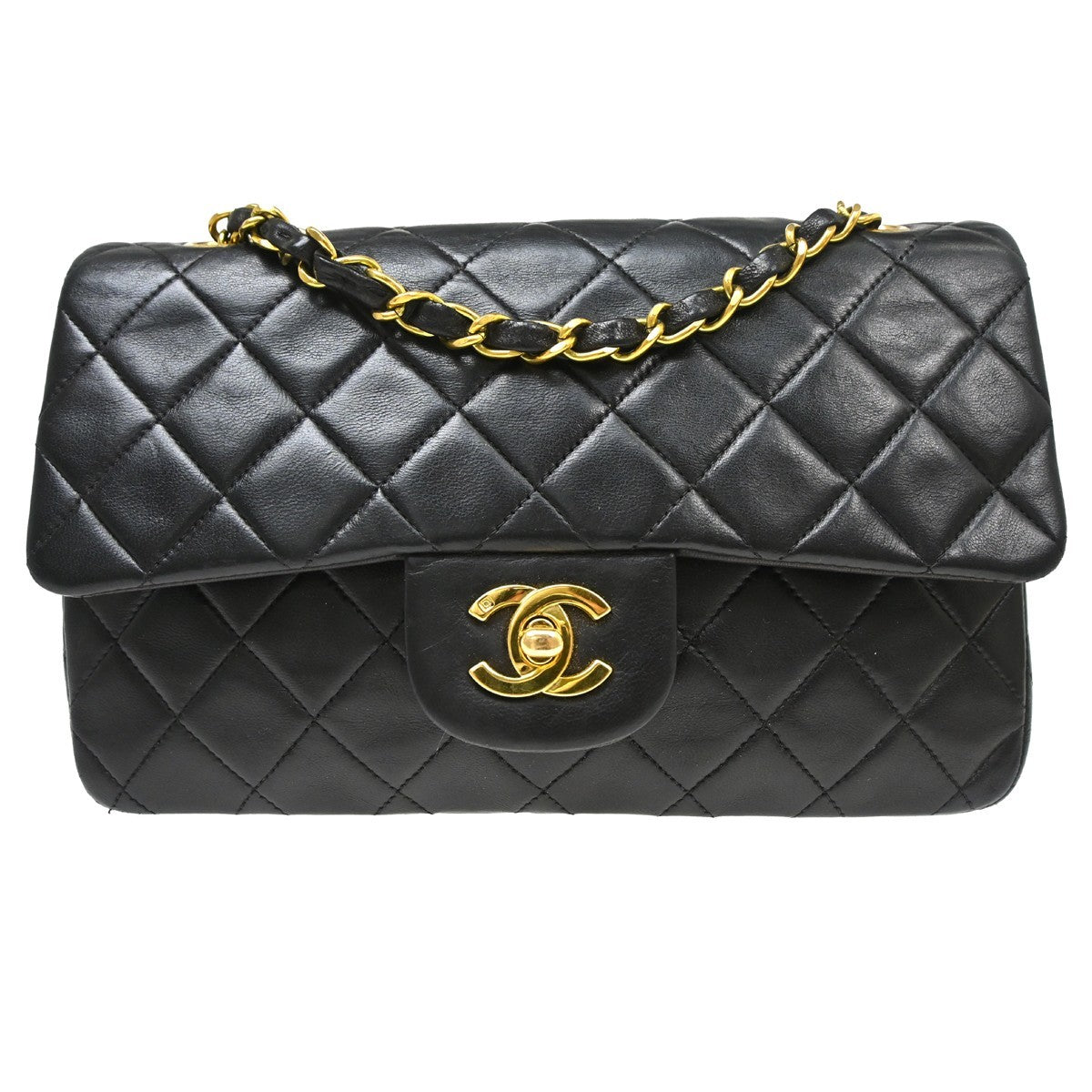 Chanel Classic Double Flap Quilted Lambskin Black Leather Handbag (Pre-Owned)