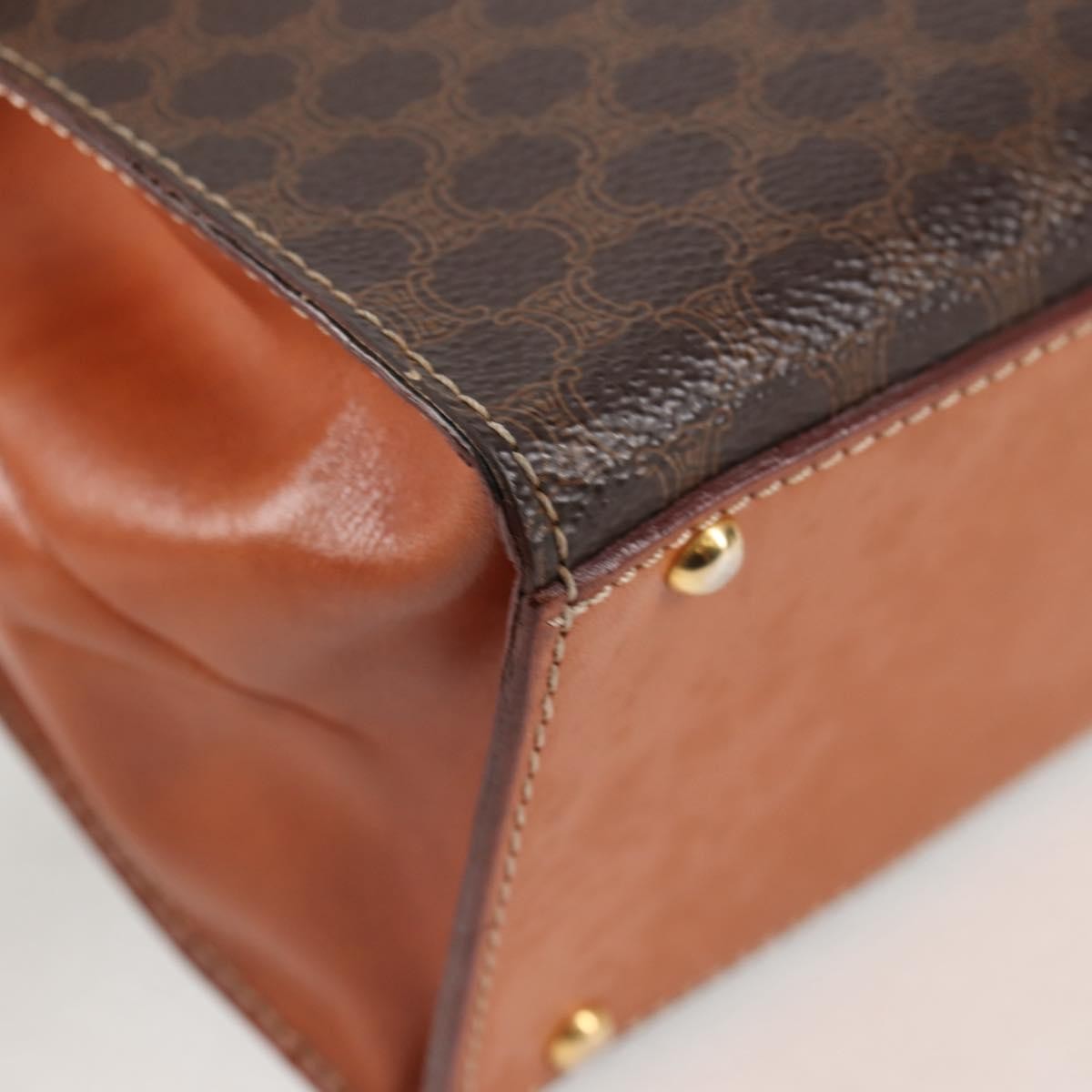 Celine Vintage Convertible Top Handle Macadam Coated Canvas Brown Canvas Handbag (Pre-Owned)