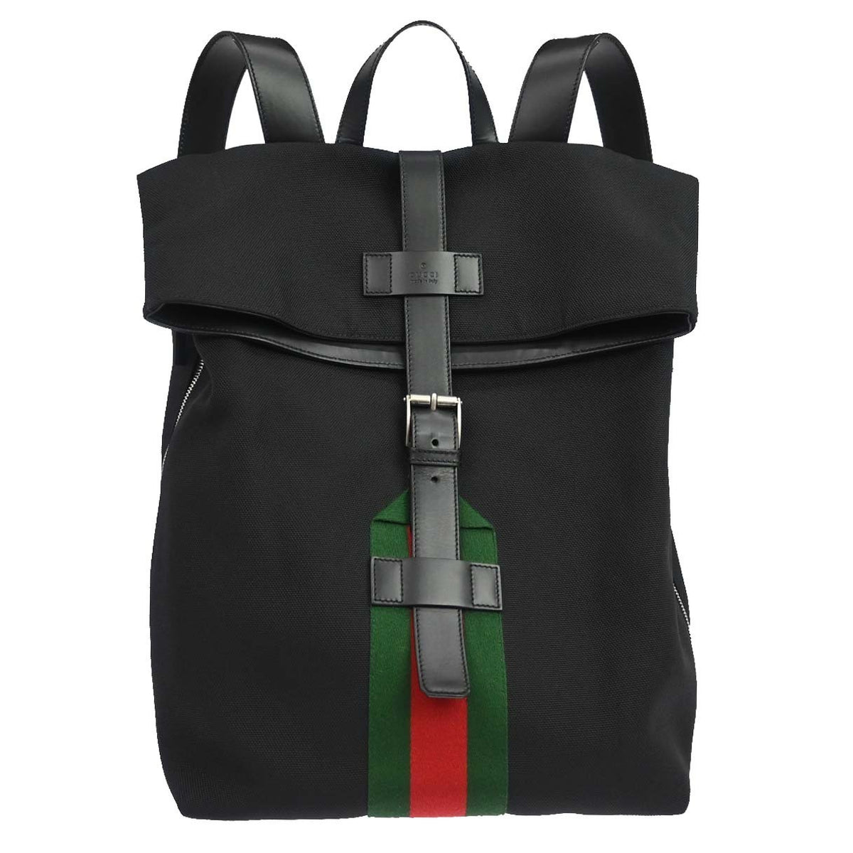 Gucci Web Fold Over Techno Canvas Black Cloth Backpack Bag (Pre-Owned)
