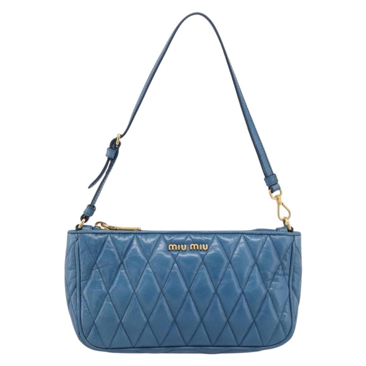 Miu Miu Shoulder Matelasse Leather Blue Leather Shoulder Bag Bag (Pre-Owned)