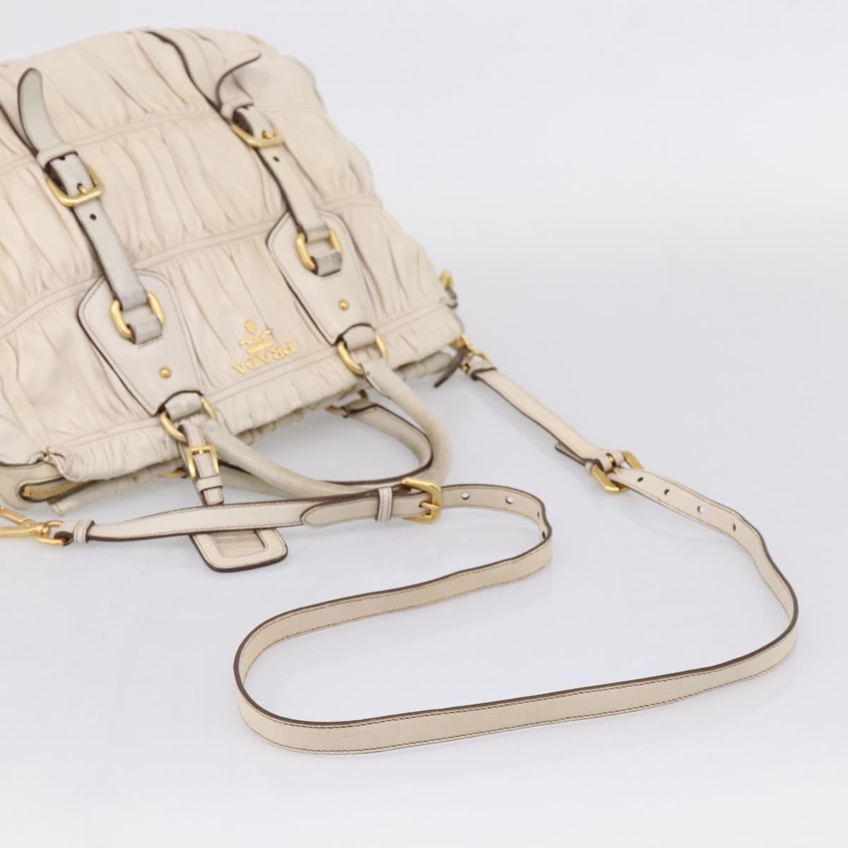 Prada Gaufre Convertible Satchel Nappa Leather Beige Leather Handbag (Pre-Owned)