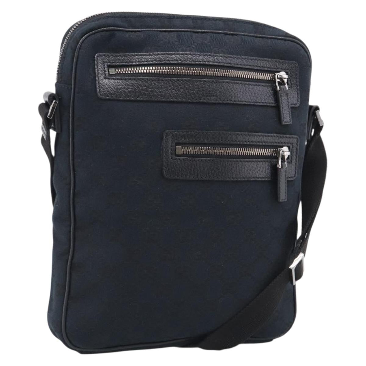 Gucci Front Zip Messenger Canvas And Leather Black Canvas Crossbody Bag Bag (Pre-Owned)