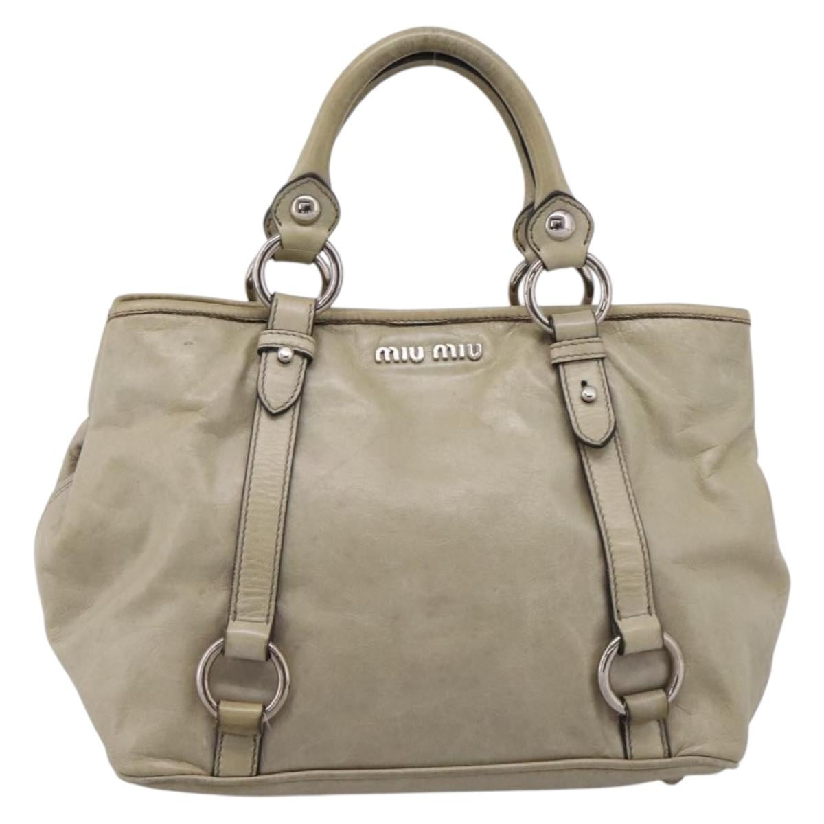 Miu Miu Bow Satchel Vitello Lux Beige Leather Handbag (Pre-Owned)