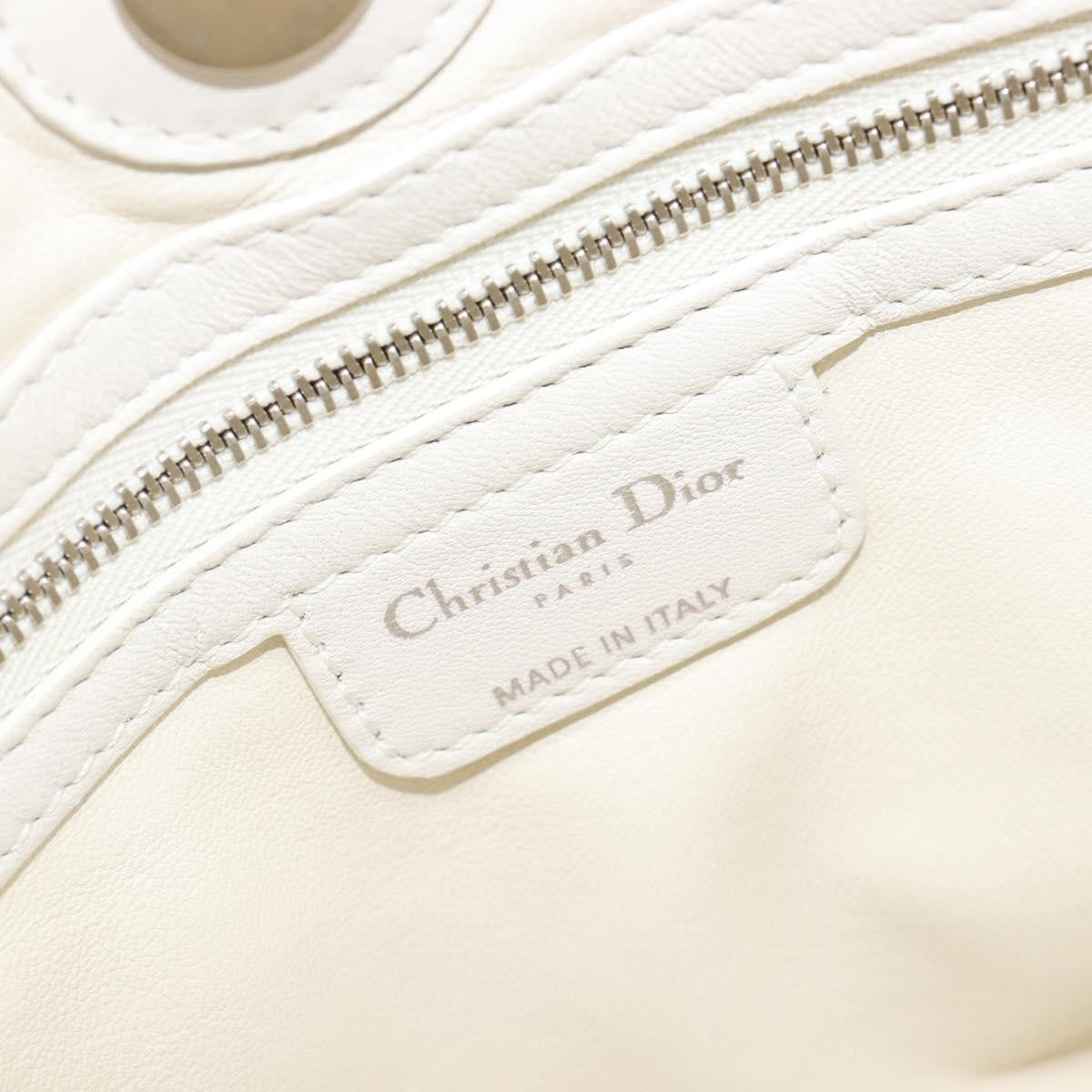 Christian Dior Lady Dior Cannage Quilt Lambskin White Leather Handbag (Pre-Owned)