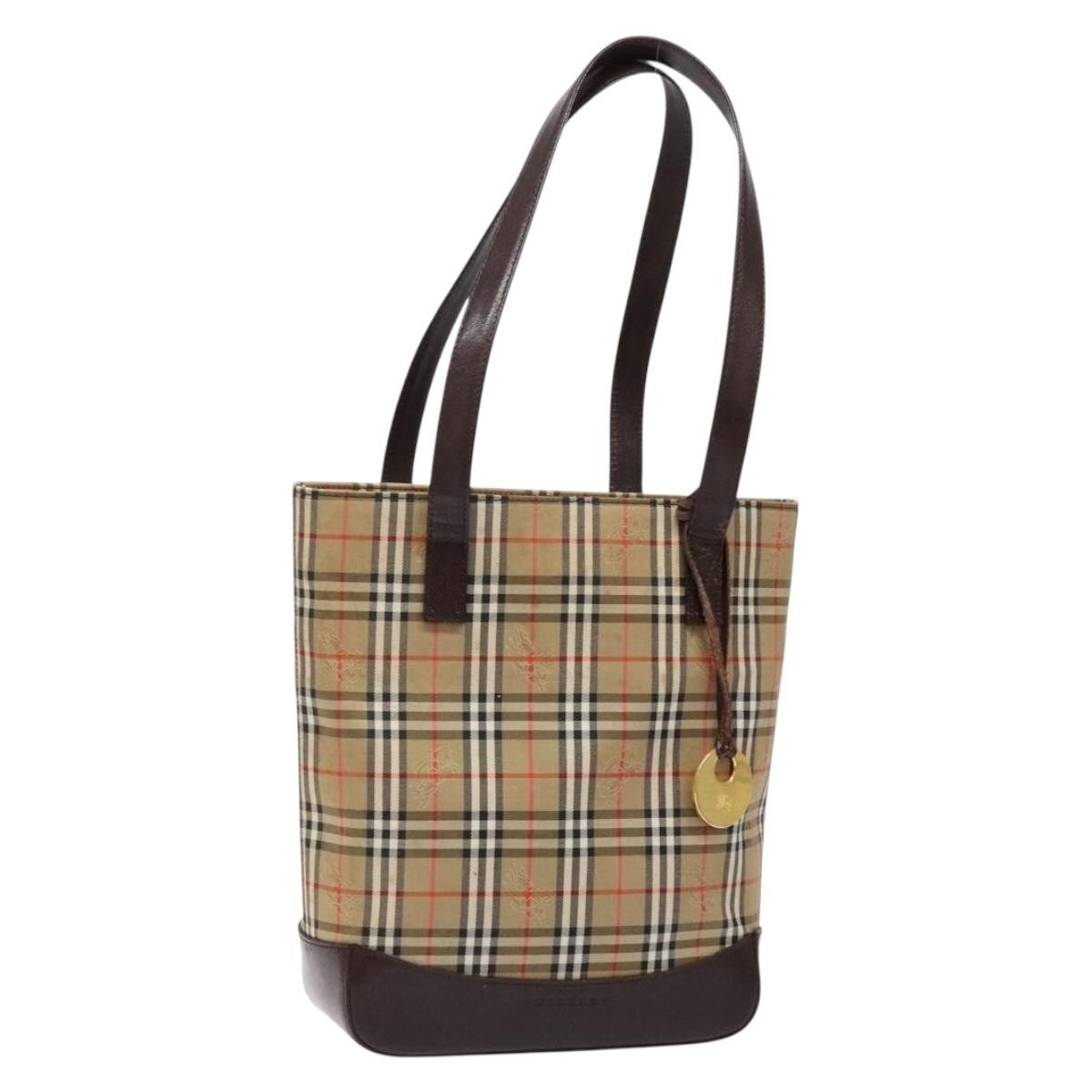 Burberry Nova Check Tote Canvas Check Pattern Beige Canvas Bag (Pre-Owned)