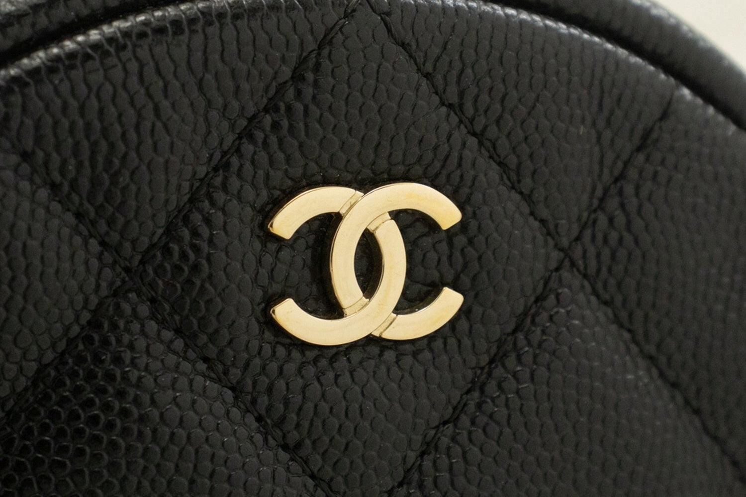 Chanel Round Compartment Clutch With Chain Quilted Caviar Leather Black Calfskin Clutche & Pouche Bag (Pre-Owned)