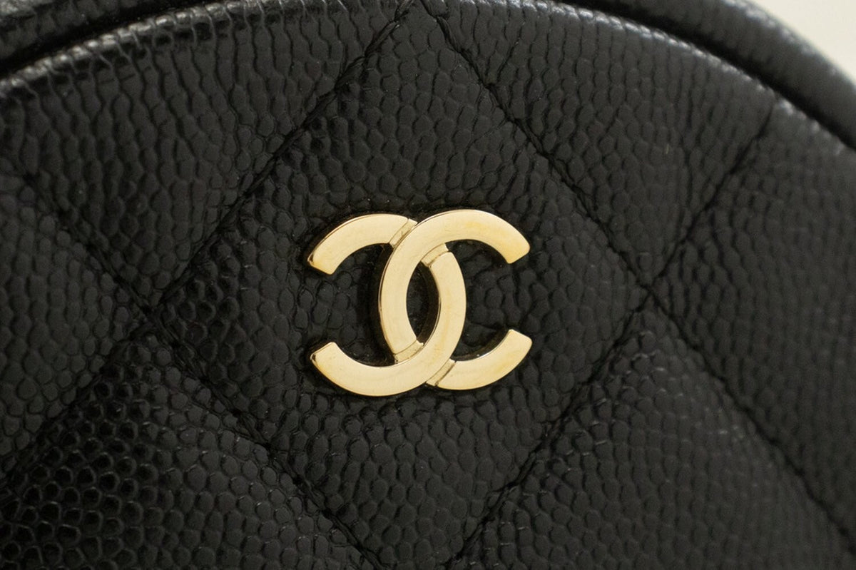 Chanel Round Compartment Clutch With Chain Quilted Lambskin Black Calfskin Clutche & Pouche Bag (Pre-Owned)