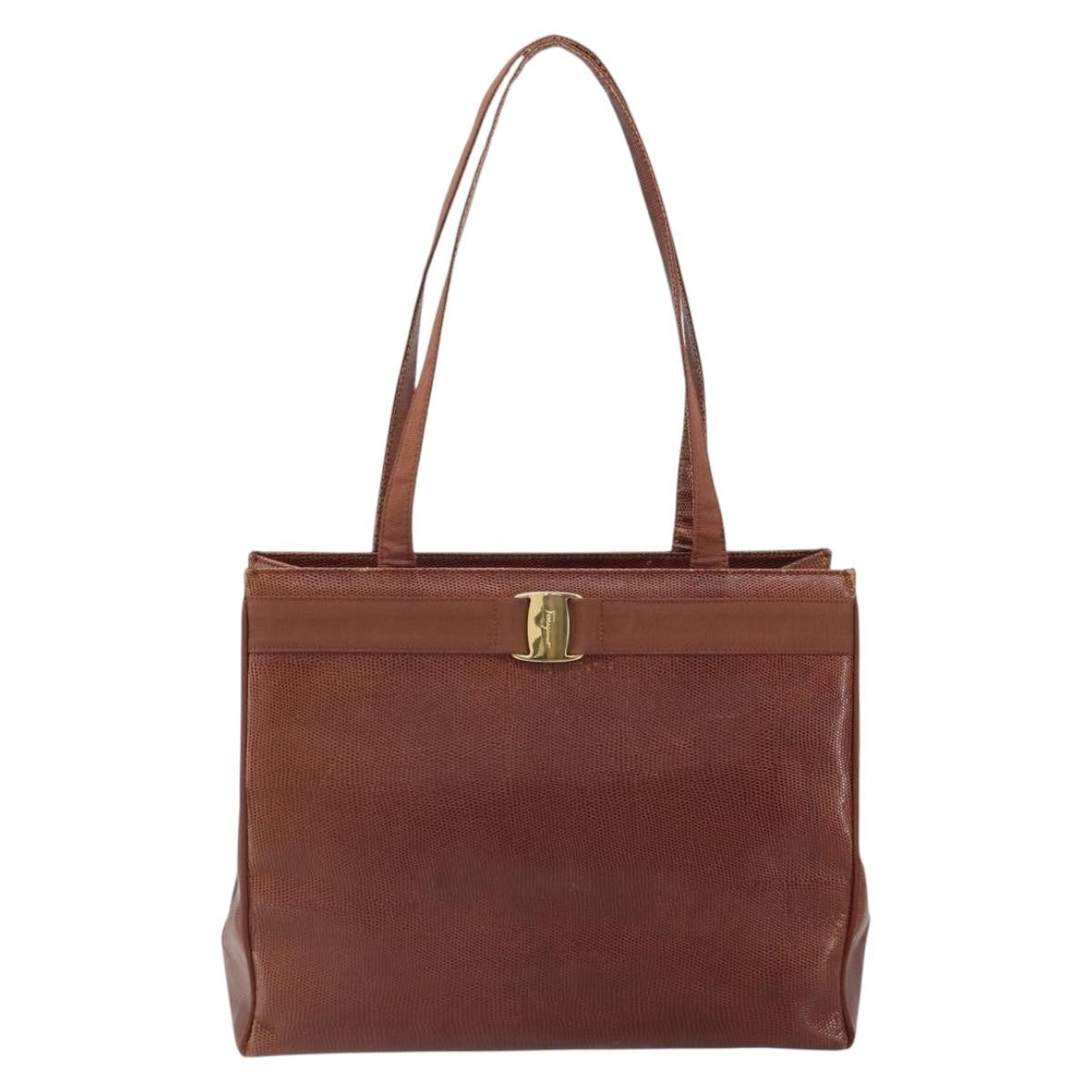 Salvatore Ferragamo Vala Tote Leather Brown Leather Tote Bag Bag (Pre-Owned)