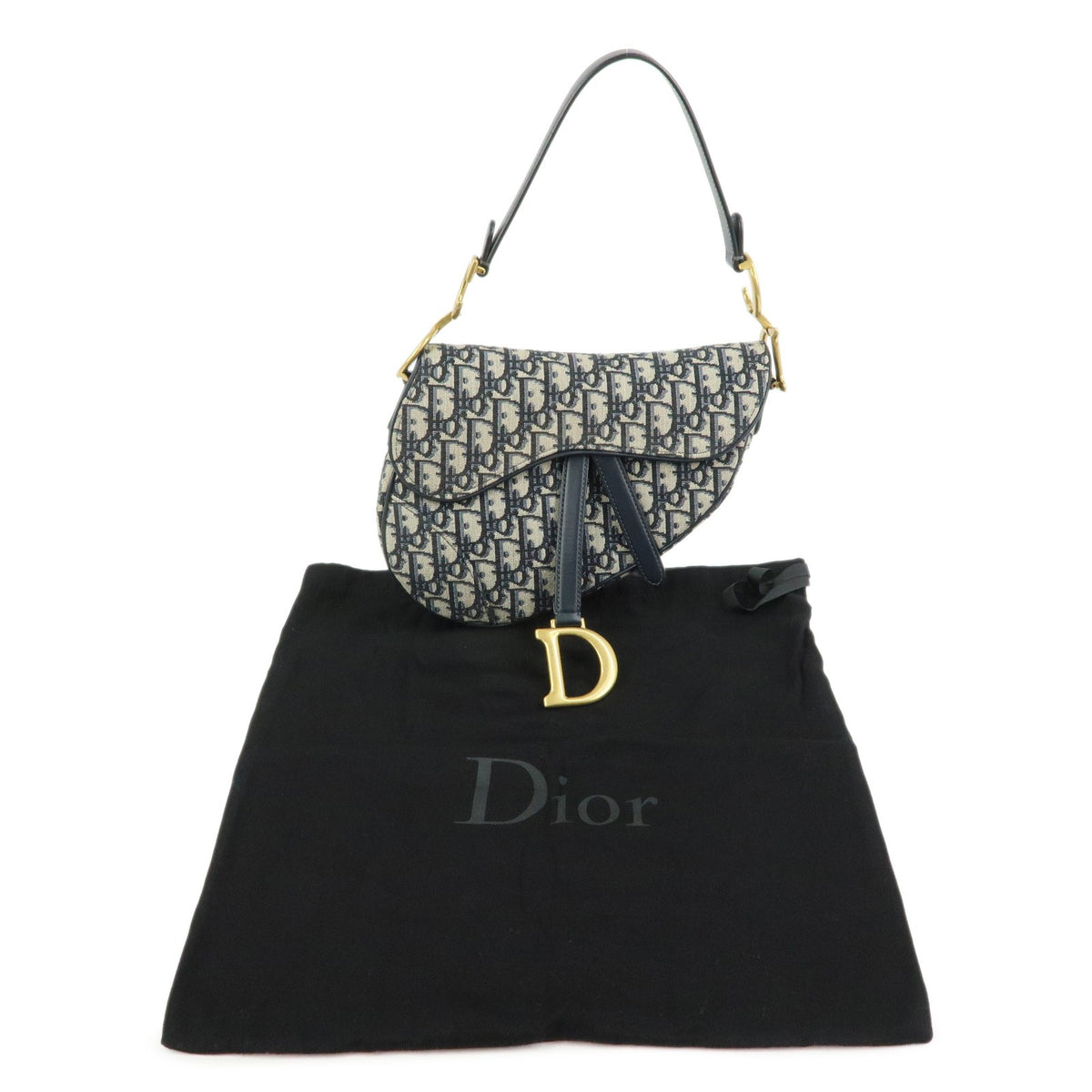 Christian Dior Saddle Oblique Canvas Navy Canvas Handbag (Pre-Owned)