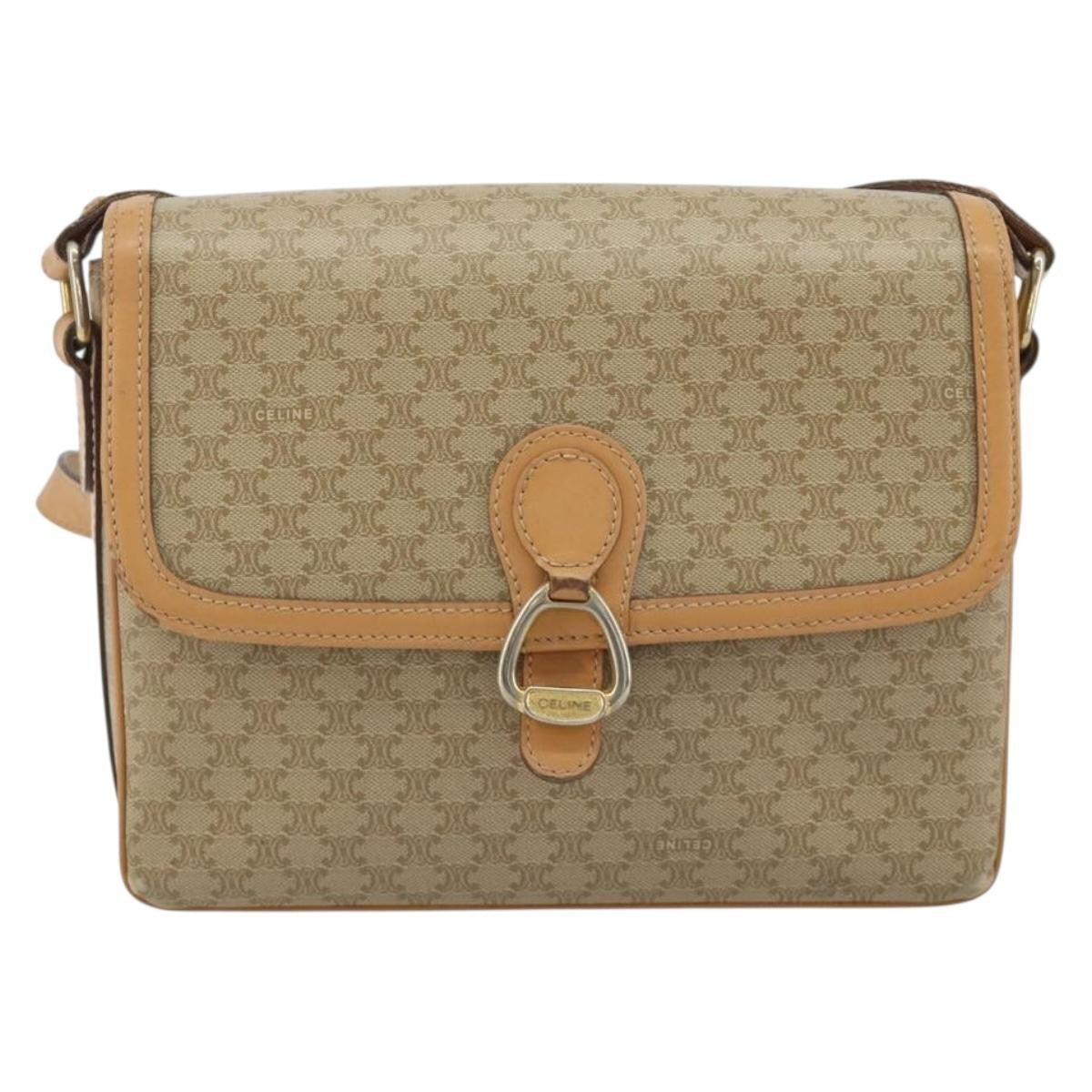 Celine Vintage Macadam Canvas And Leather Beige Canvas Shoulder Bag Bag (Pre-Owned)