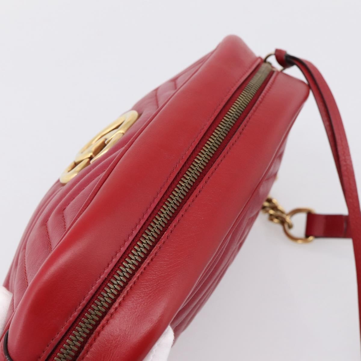 Gucci Gg Marmont Matelasse Leather Red Leather Shoulder Bag Bag (Pre-Owned)