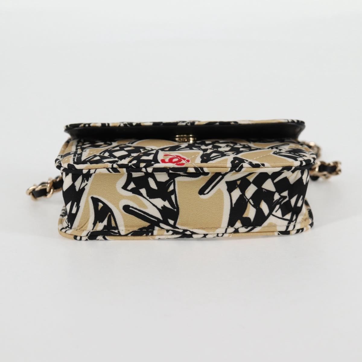 Chanel Flap Card Holder On Chain Quilted Printed Canvas Beige Nylon Shoulder Bag Bag (Pre-Owned)