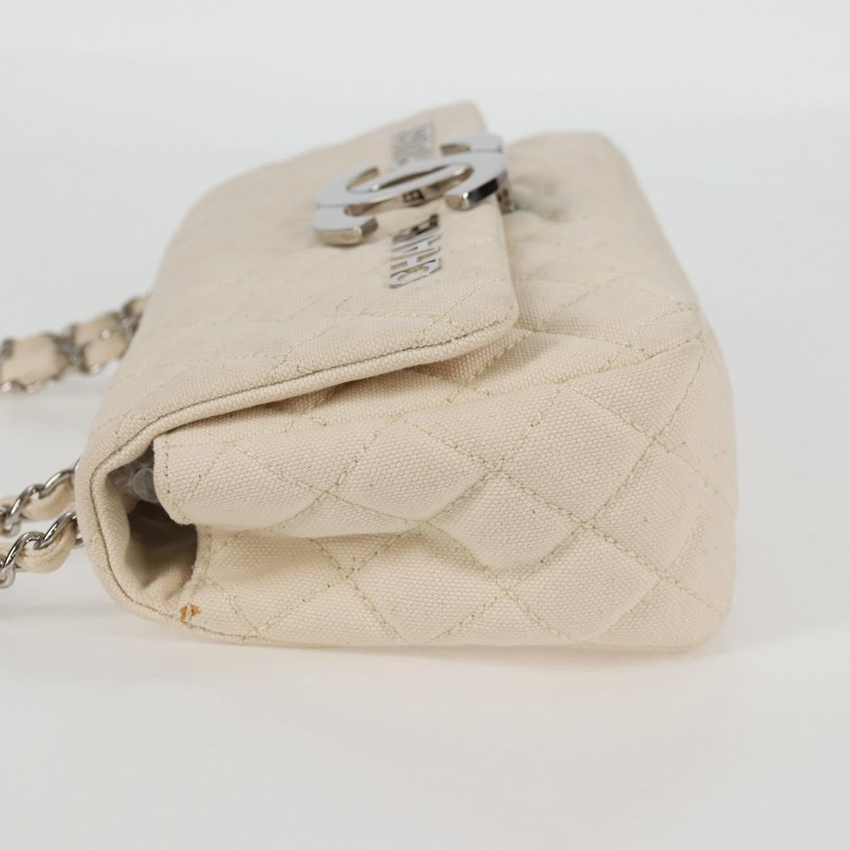 Chanel Cruise Flap Quilted Canvas White Canvas Handbag (Pre-Owned)