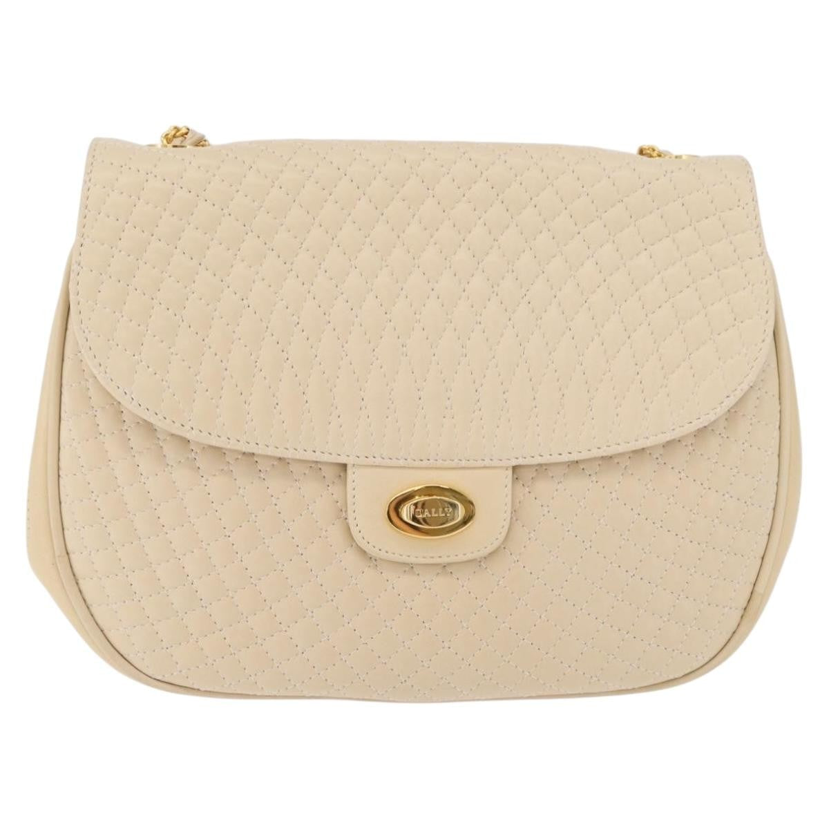 Bally Vintage Chain Quilted Leather Neutral Leather Shoulder Bag Bag (Pre-Owned)