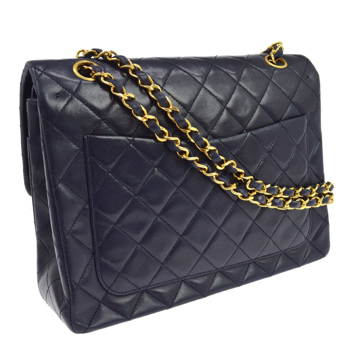 Chanel Vintage Classic Double Flap Quilted Lambskin Navy Leather Shoulder Bag Bag (Pre-Owned)
