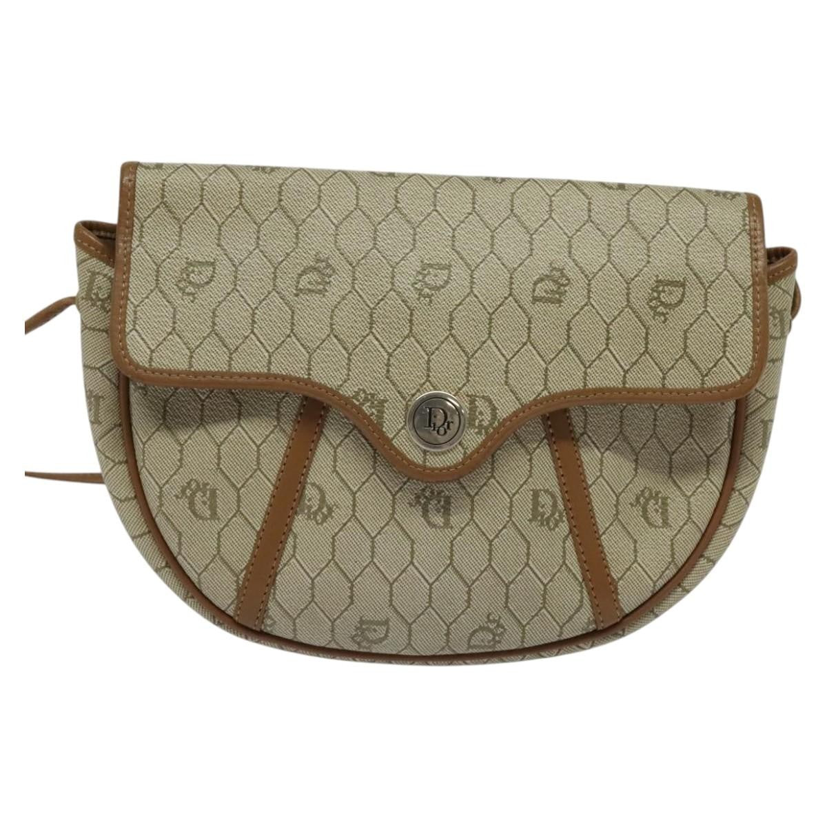 Christian Dior Vintage Honeycomb Zip Coated Canvas Beige Canvas Bag (Pre-Owned)
