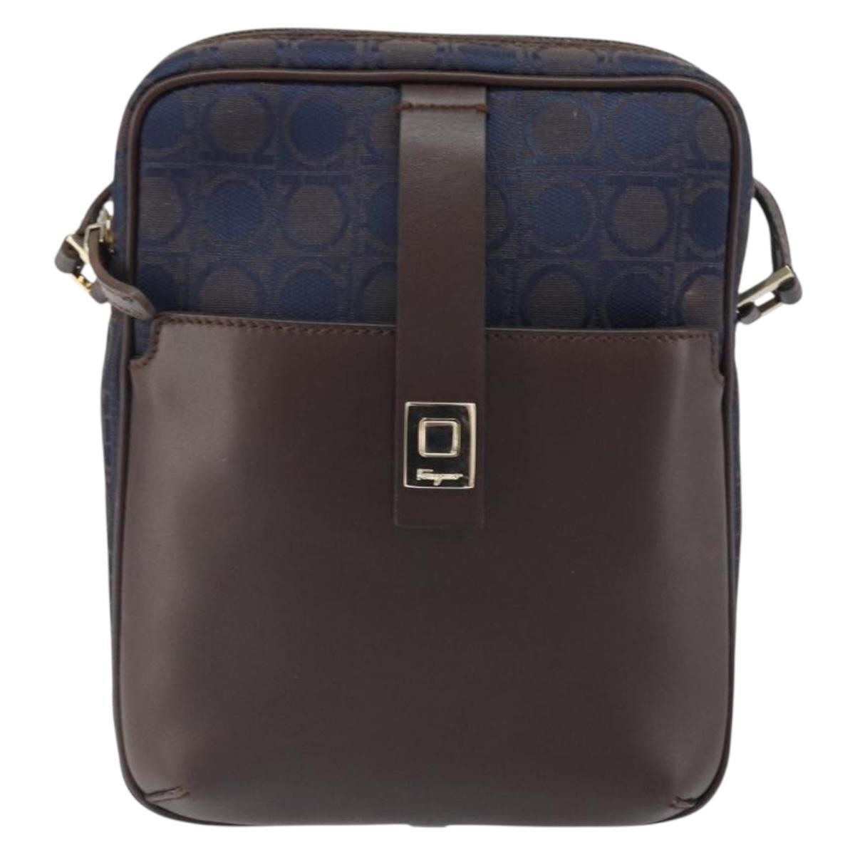 Salvatore Ferragamo Gancini Nylon Navy Nylon Shoulder Bag Bag (Pre-Owned)