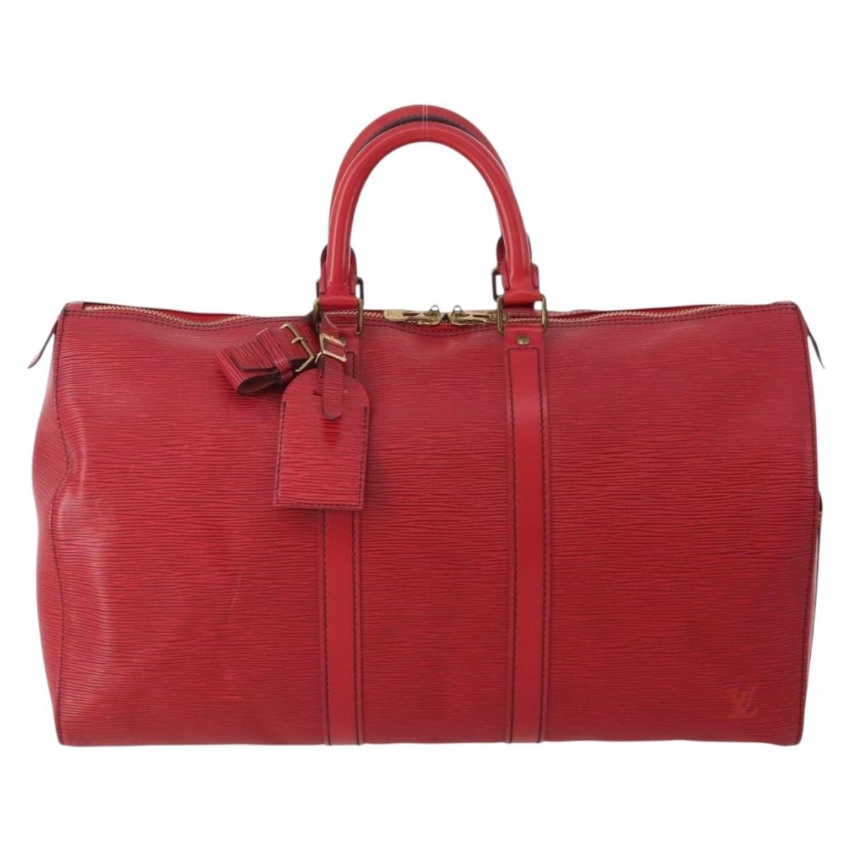 Louis Vuitton Keepall Epi Leather Red Leather Travel Bag Bag (Pre-Owned)