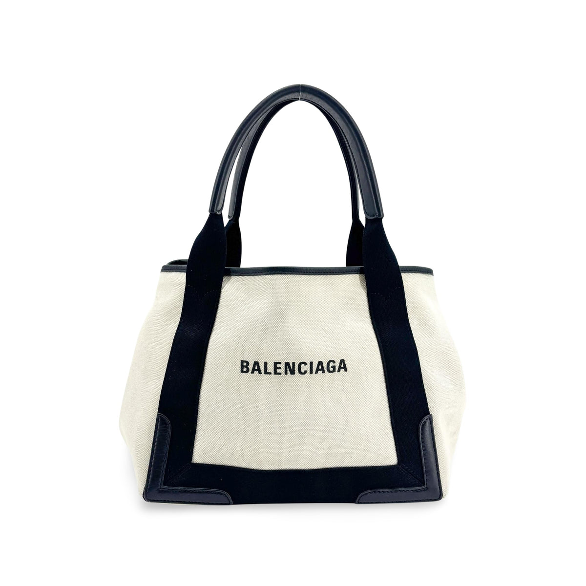 Balenciaga Navy Cabas Canvas With Leather Black Canvas Tote Bag Bag (Pre-Owned)