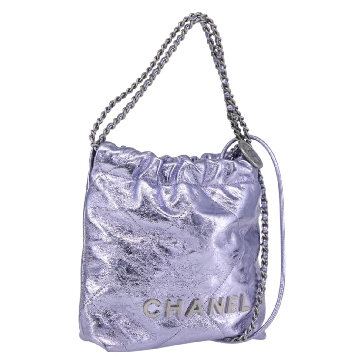 Chanel 22 Chain Hobo Quilted Calfskin Purple Leather Shoulder Bag Bag (Pre-Owned)
