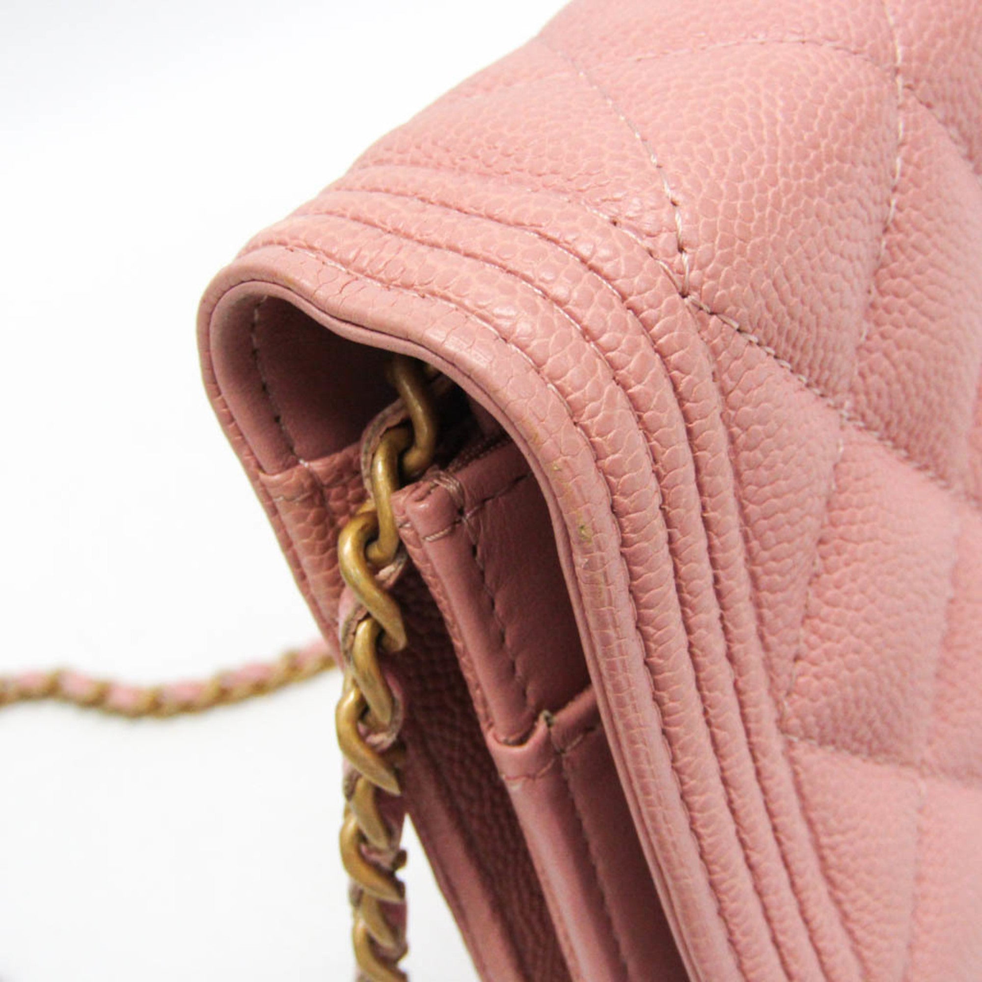 Chanel Boy Wallet On Chain Quilted Caviar Pink Calfskin Wallets Accessory (Pre-Owned)