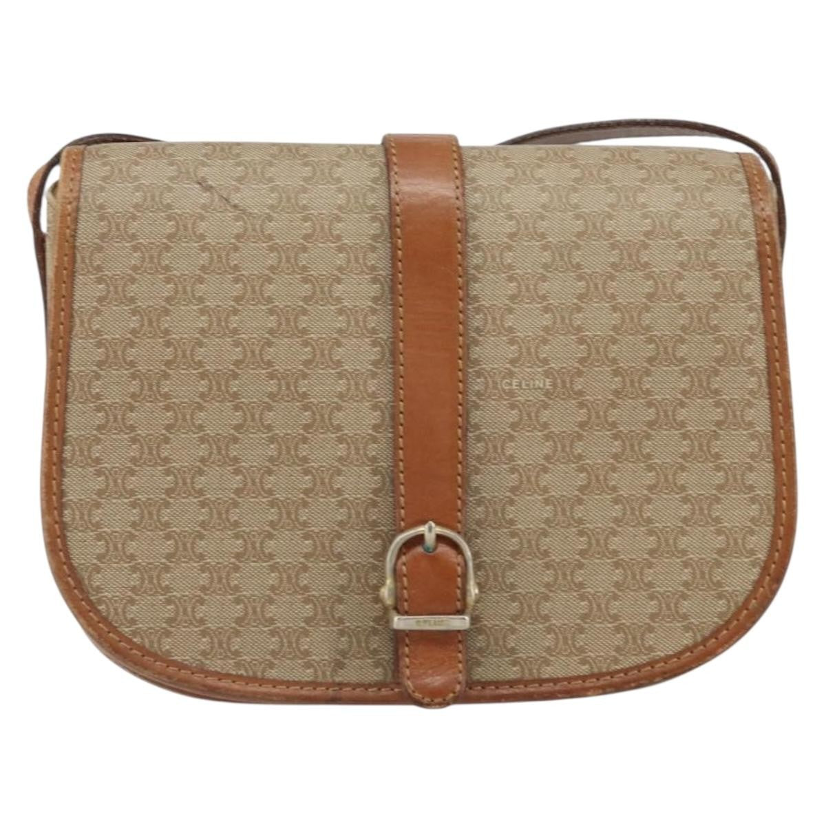 Celine Vintage Macadam Canvas And Leather Beige Canvas Shoulder Bag Bag (Pre-Owned)