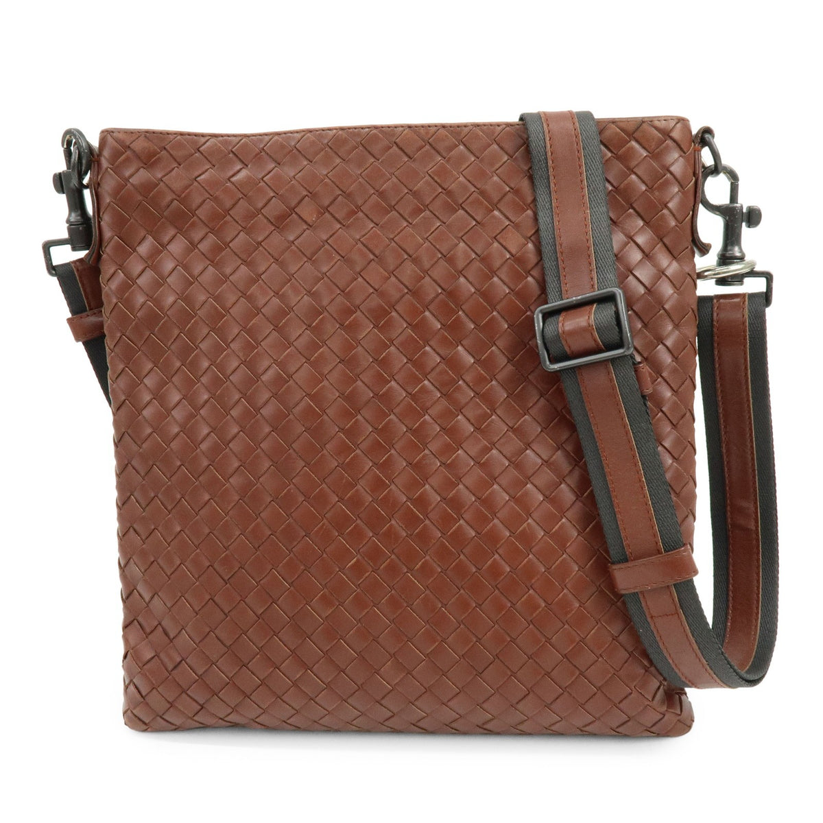 Bottega Veneta Flat Messenger Intrecciato Nappa Brown Leather Handbag (Pre-Owned)