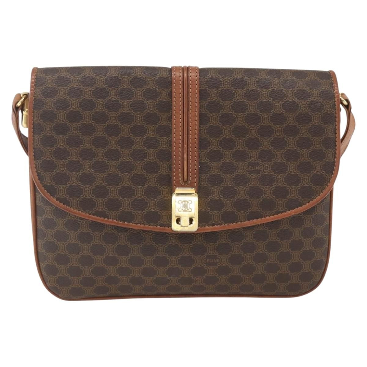Celine Vintage Macadam Canvas And Leather Brown Canvas Shoulder Bag Bag (Pre-Owned)