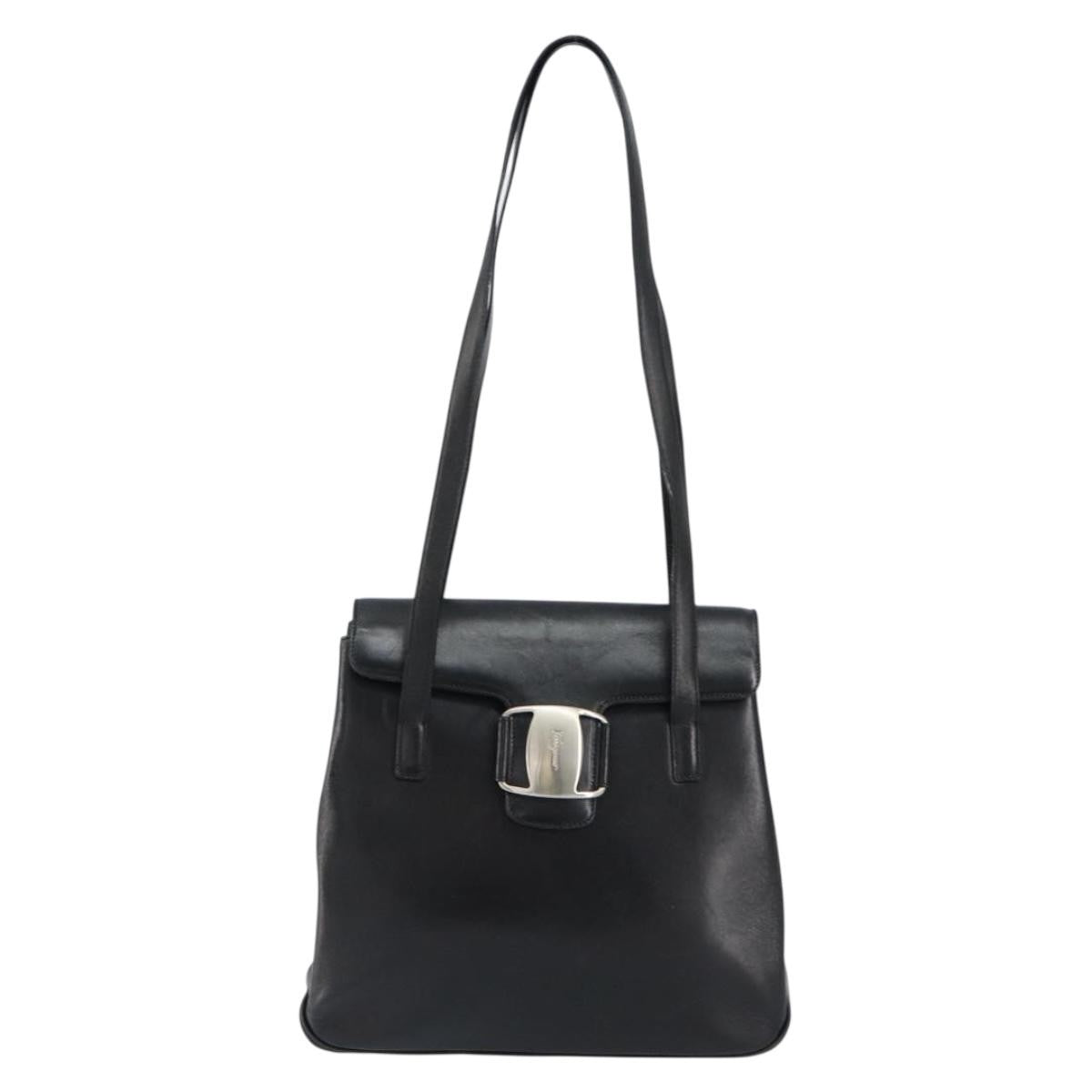 Salvatore Ferragamo Vala Leather Black Leather Tote Bag Bag (Pre-Owned)