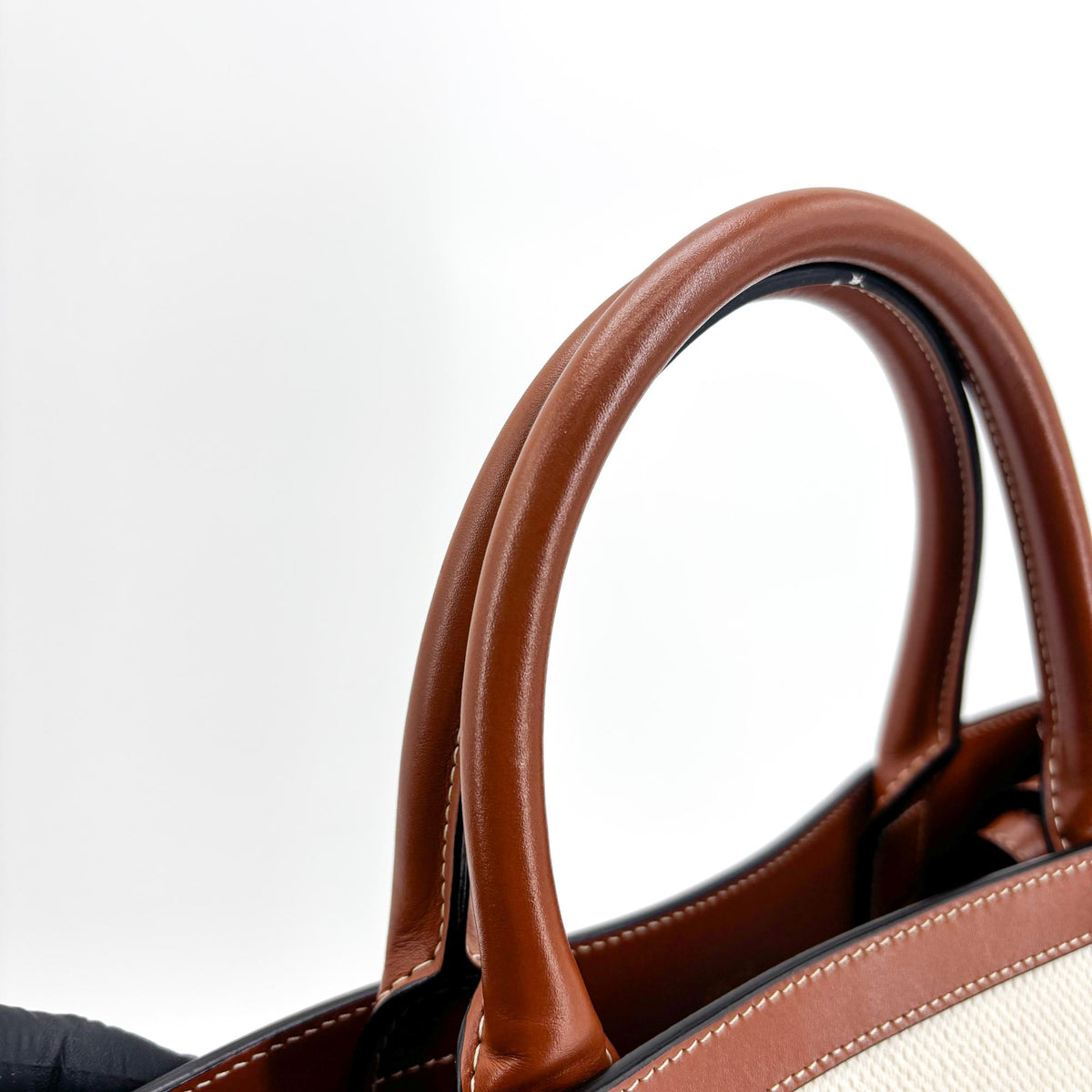 Celine Vertical Cabas Canvas With Leather White Canvas Tote Bag Bag (Pre-Owned)