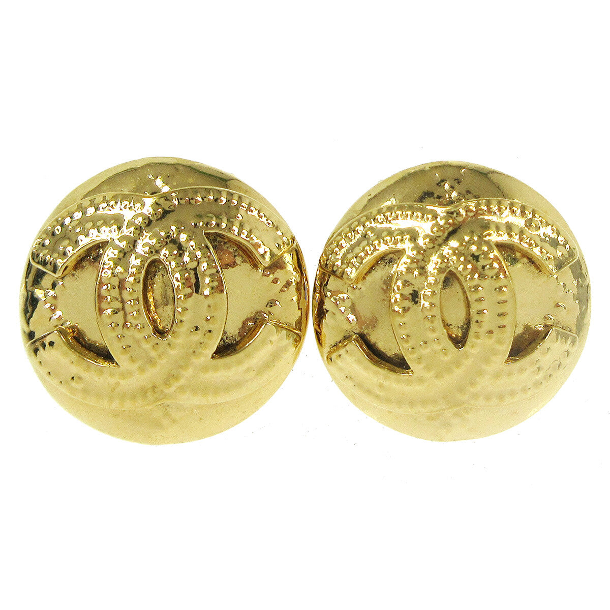 Chanel Vintage Cc Round Clip-On Metal Gold Gold_Plated Earrings Jewelry (Pre-Owned)