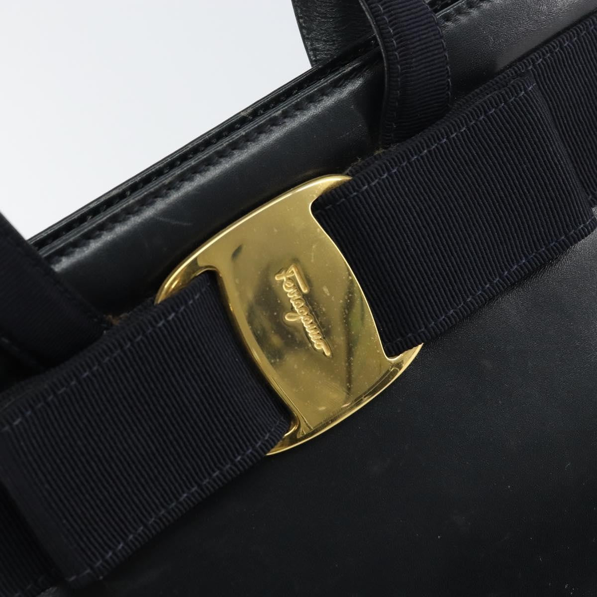 Salvatore Ferragamo Convertible Vara Bow Leather Navy Leather Handbag (Pre-Owned)