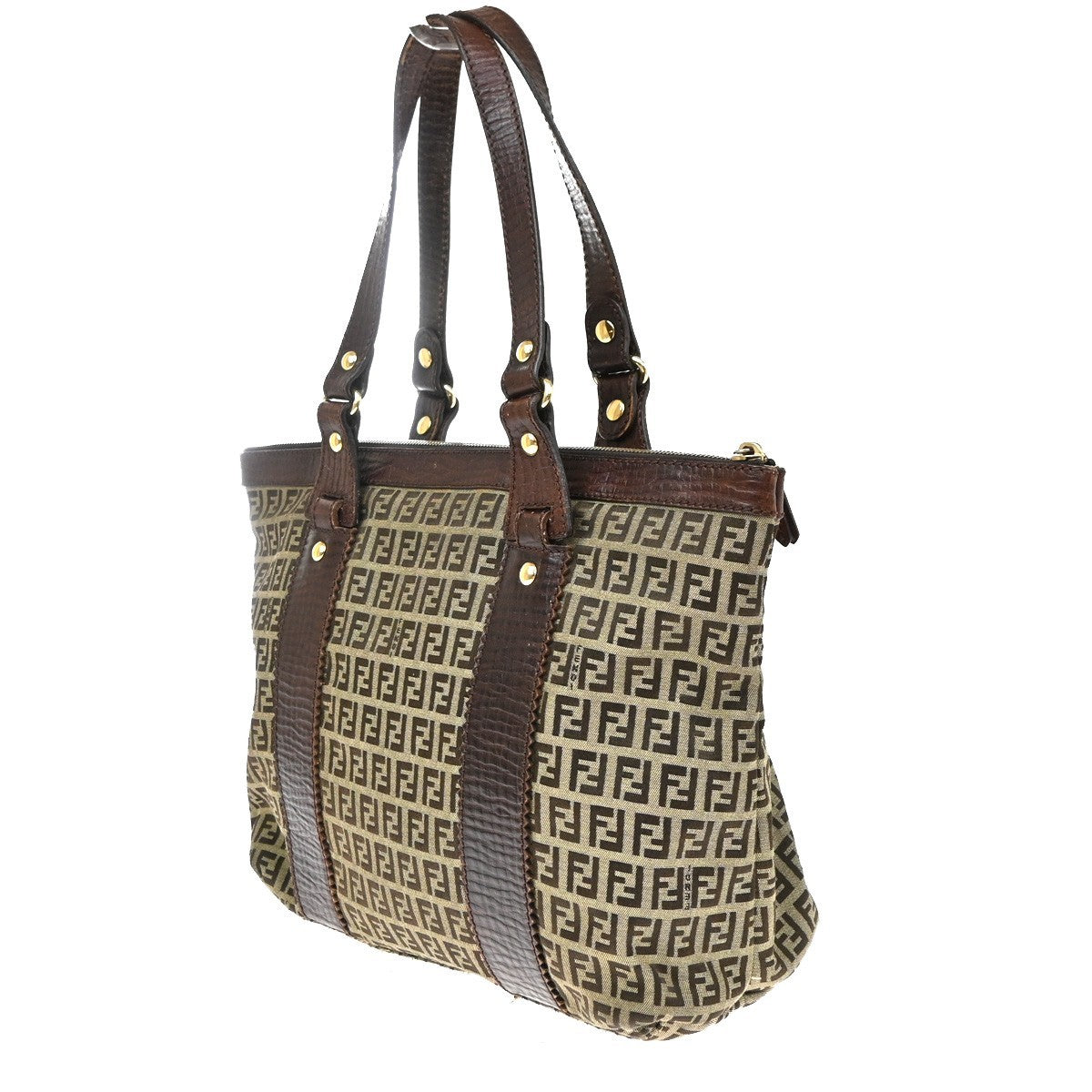 Fendi Open Zucchino Canvas Beige Canvas Tote Bag Bag (Pre-Owned)