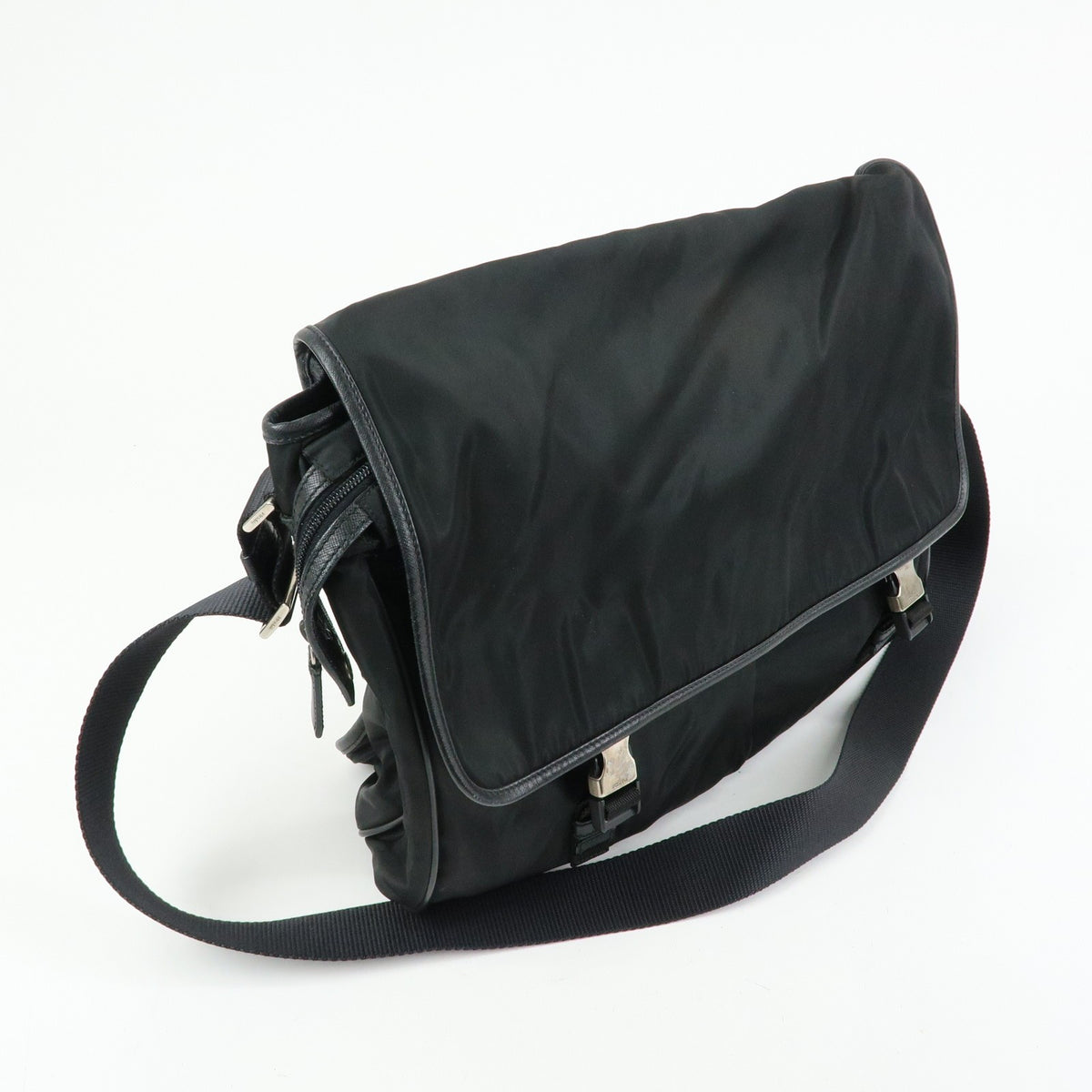 Prada Buckle Messenger Tessuto Black Nylon Handbag (Pre-Owned)