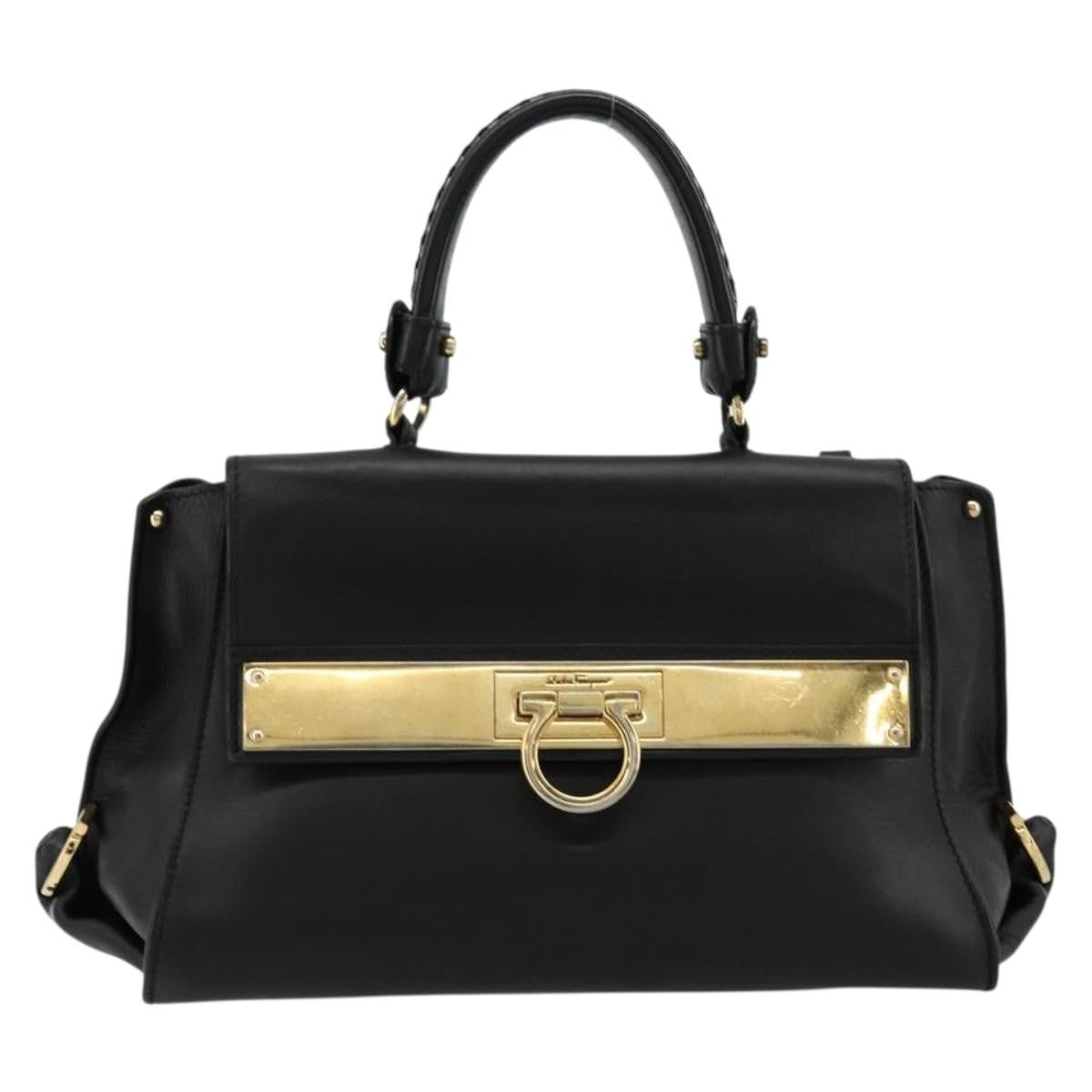 Salvatore Ferragamo Sofia Satchel Leather Black Leather Handbag (Pre-Owned)