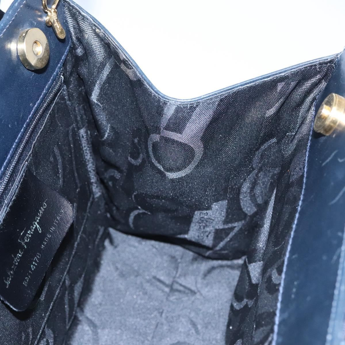 Salvatore Ferragamo Convertible Vara Bow Tote Leather Navy Leather Handbag (Pre-Owned)