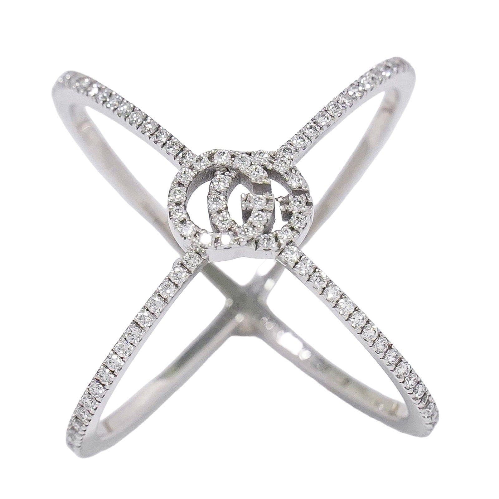 Gucci Gg Running Cross 18K White Gold And Pave Diamonds White White_Gold Ring Jewelry (Pre-Owned)