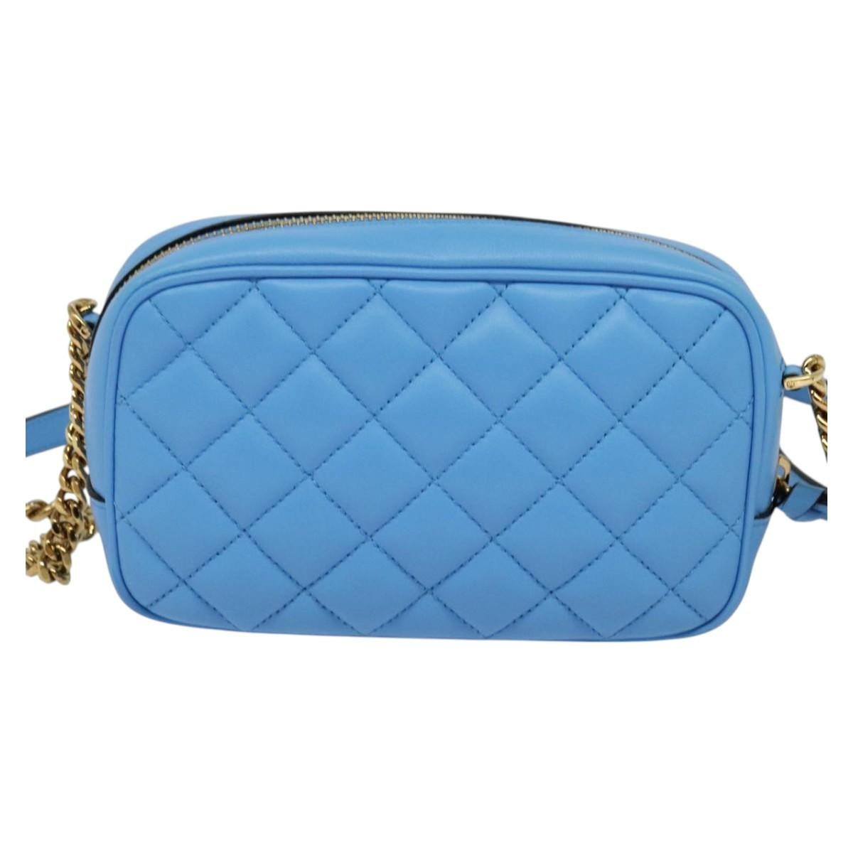 Versace Medusa Icon Front Slip Pocket Camera Quilted Leather Blue Leather Shoulder Bag Bag (Pre-Owned)