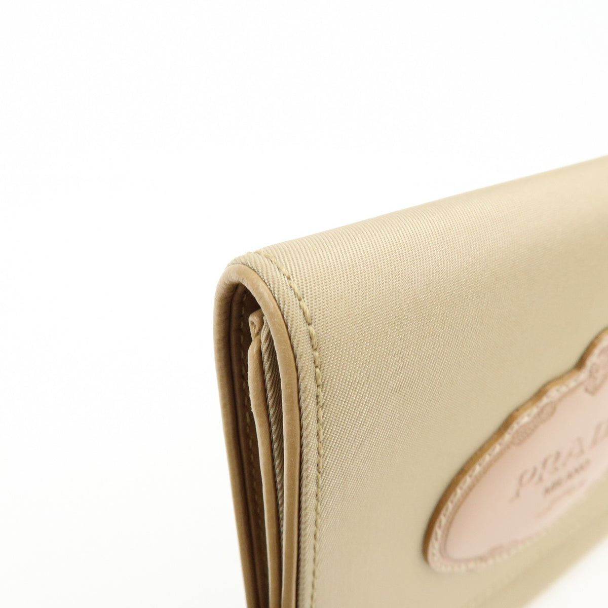 Prada Trifold Compact Saffiano Leather Beige Nylon Wallets Accessory (Pre-Owned)