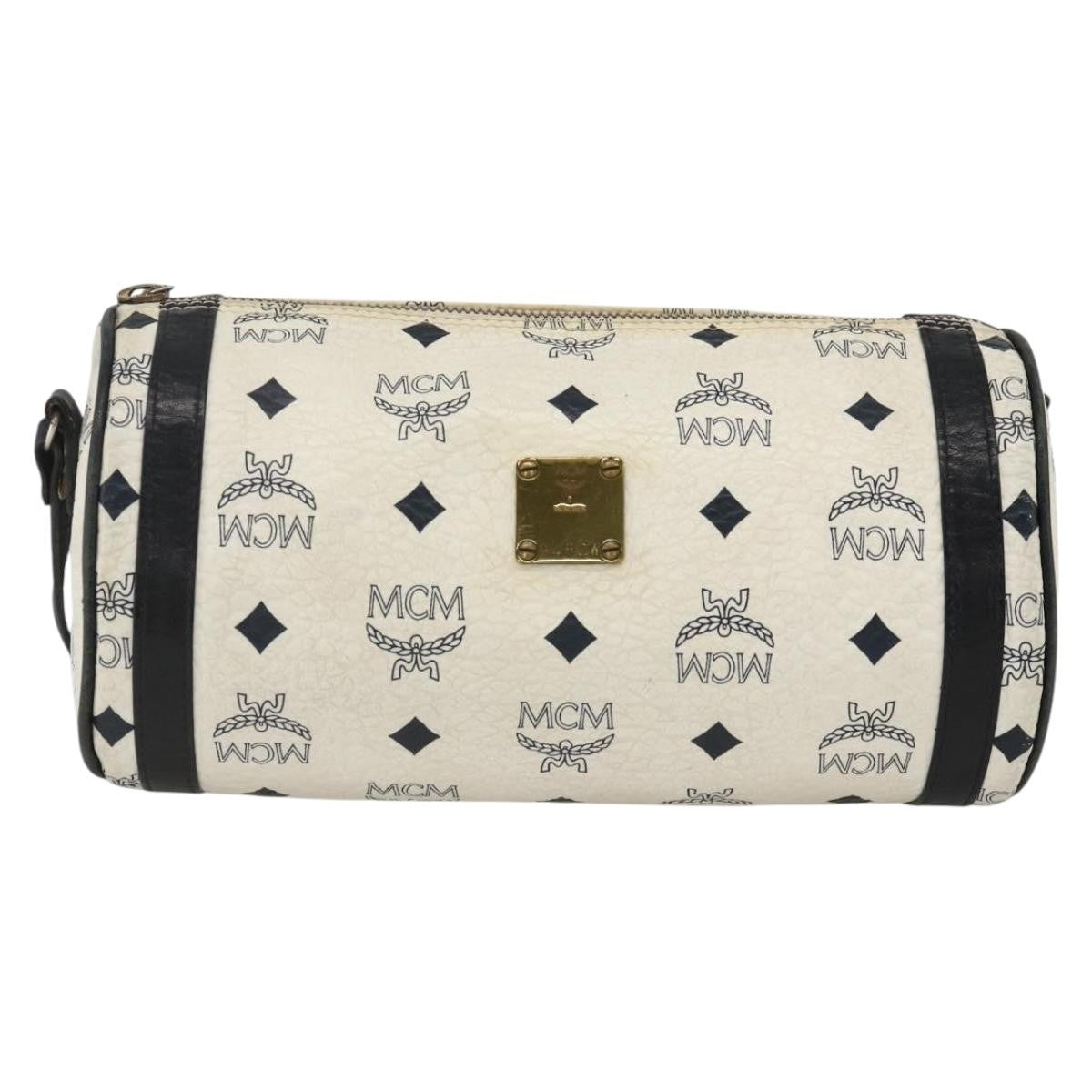 MCM Visetos Leather White Leather Shoulder Bag Bag (Pre-Owned)