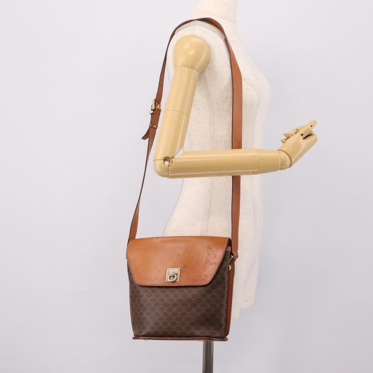 Celine Macadam Leather Brown Canvas Shoulder Bag Bag (Pre-Owned)