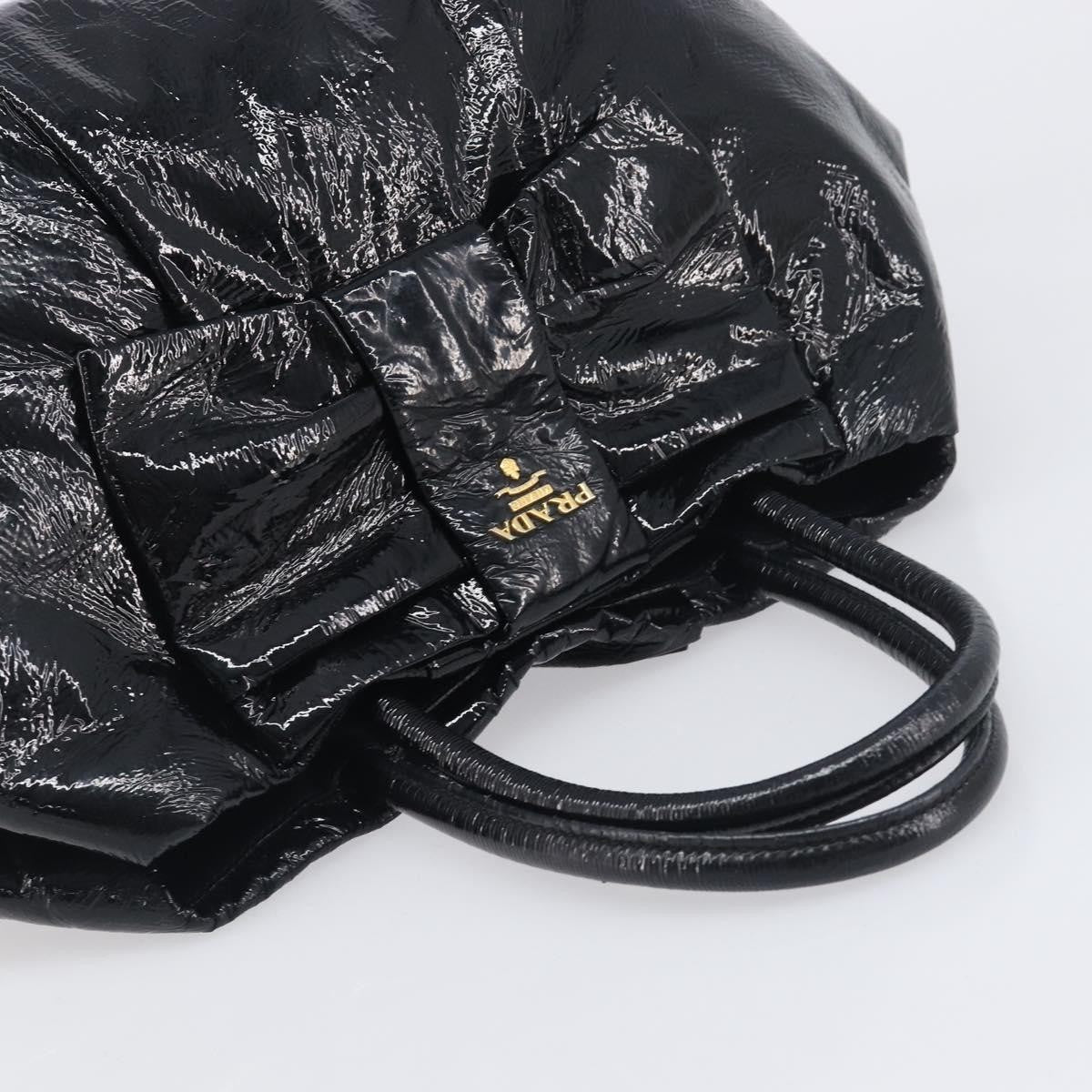 Prada Bow Top Handle Patent Leather Black Patent_Leather Handbag (Pre-Owned)