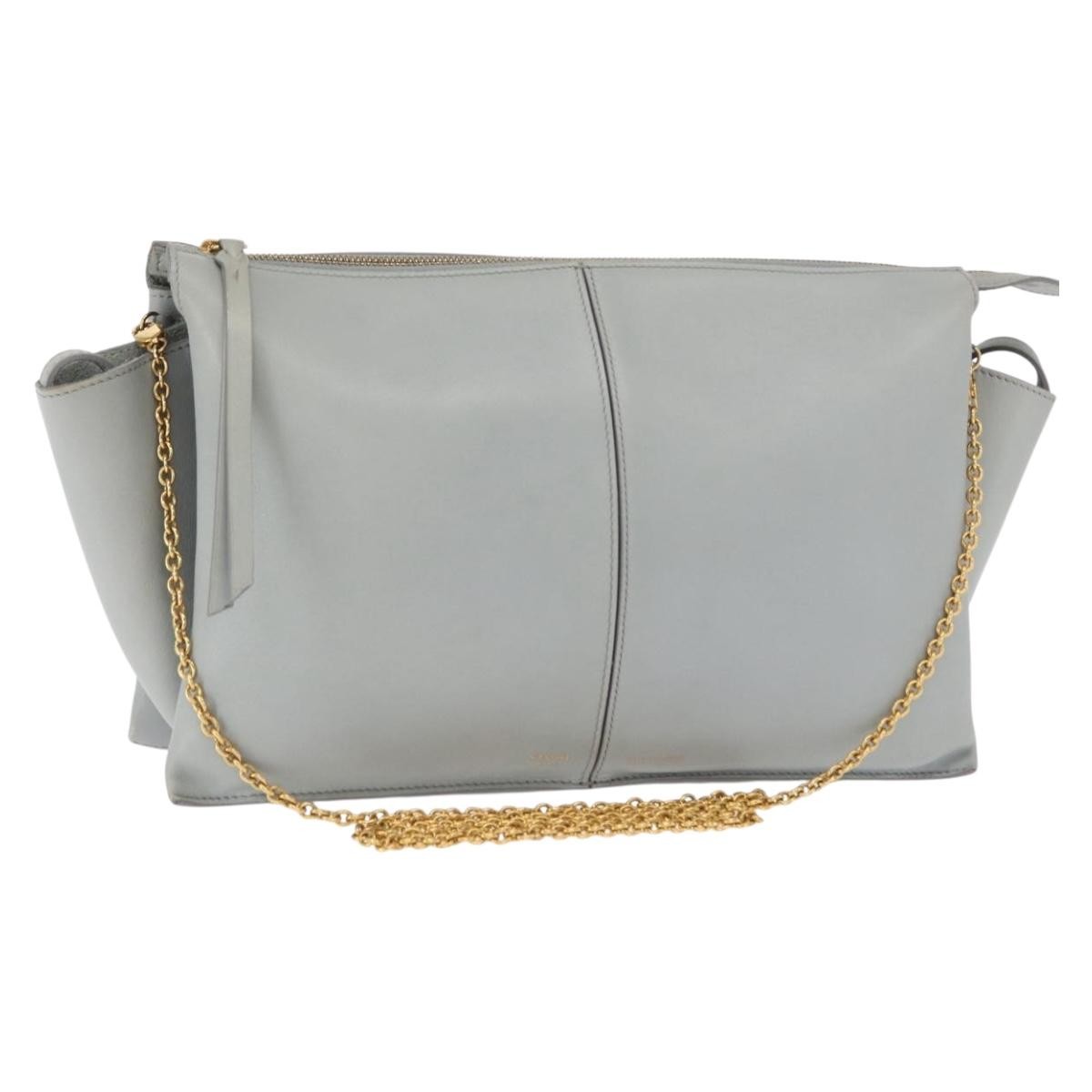Celine Tri-Fold Clutch On Chain Smooth Leather Gray Leather Clutche & Pouche Bag (Pre-Owned)