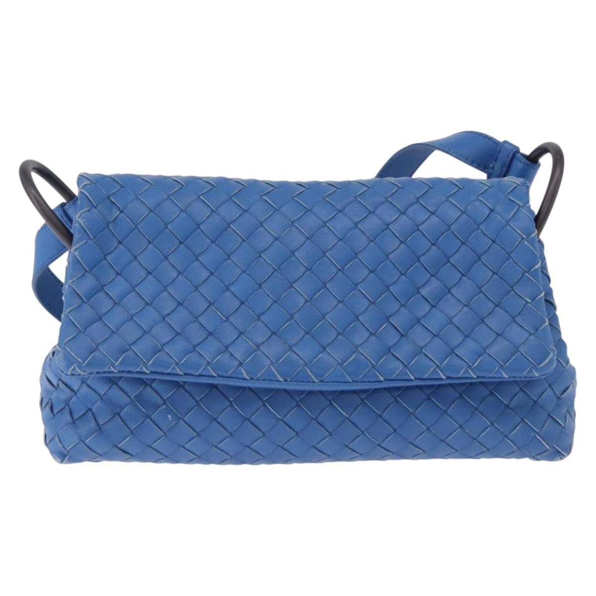 Bottega Veneta Adjustable Flap Intrecciato Nappa Blue Leather Shoulder Bag Bag (Pre-Owned)