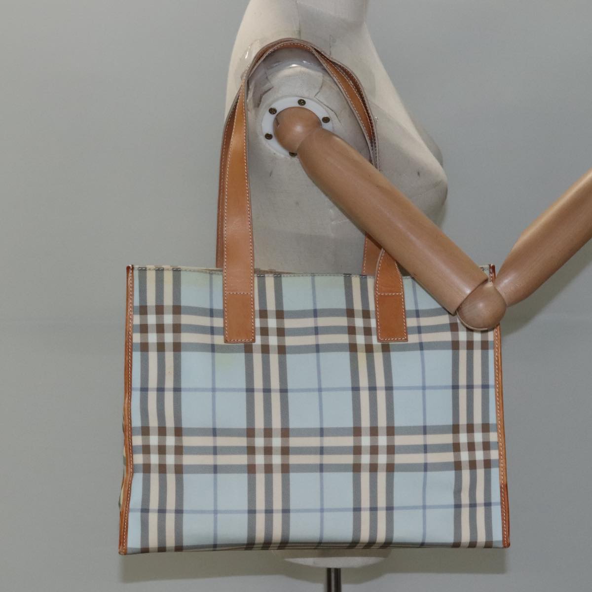 Burberry Nova Check Blue Canvas Tote Bag (Pre-Owned)