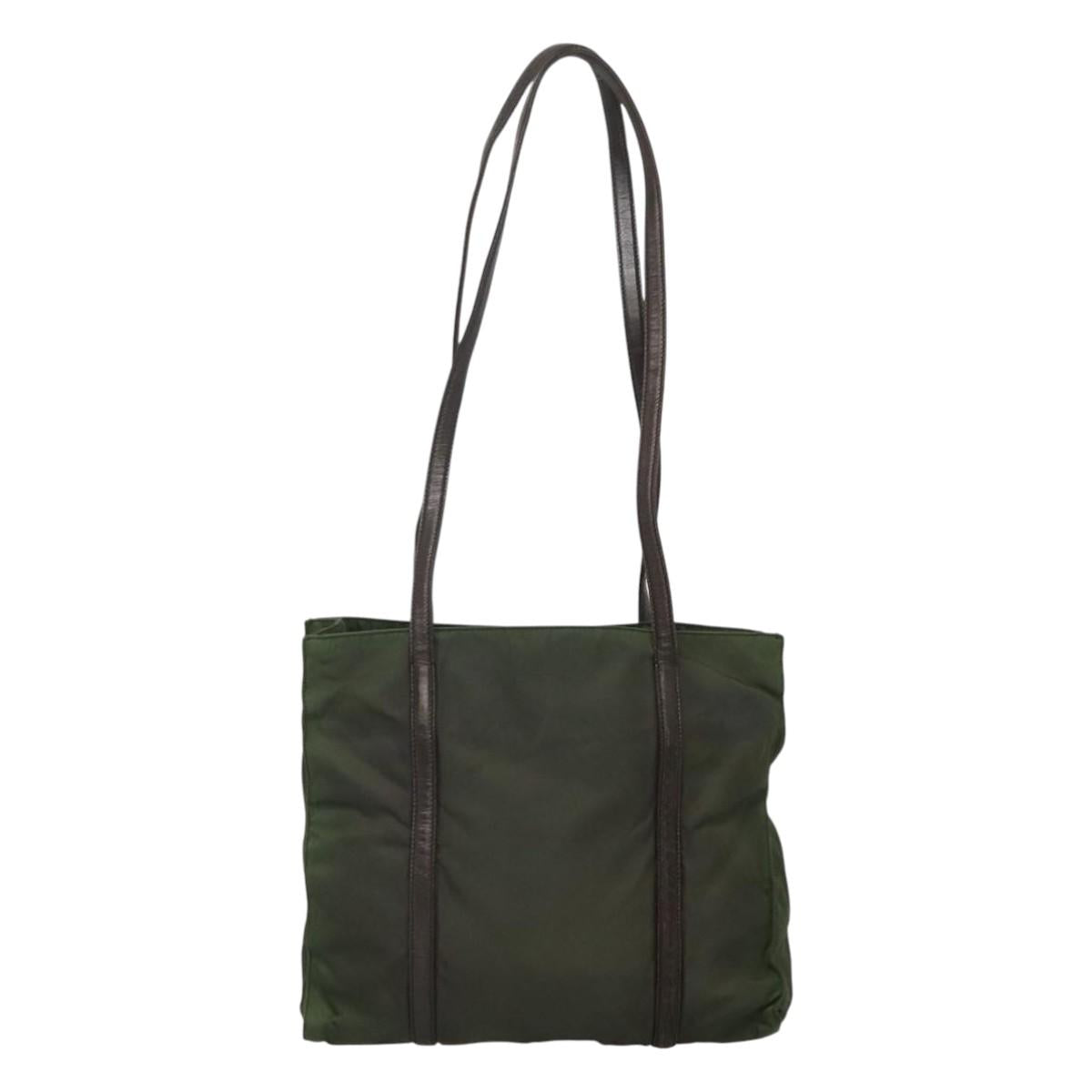 Prada Triangle Logo Khaki Synthetic Tote Bag (Pre-Owned)