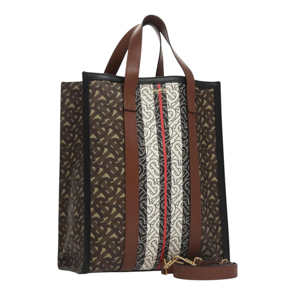 Burberry Stripe Brown Canvas Tote Bag (Pre-Owned)